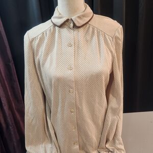 Vintage 70s Act III Gold Brown Polka Dot Blouse Union Made USA Style 8667 Sz 12